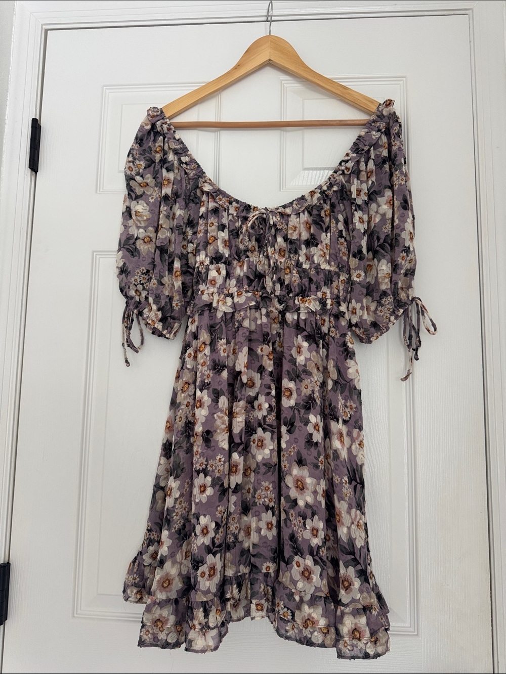 En Saison Lavender Floral Off-Shoulder Mini Dress